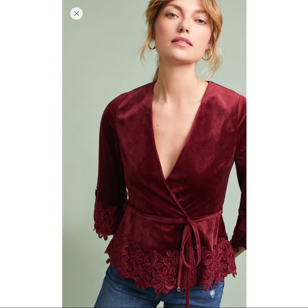 Anthropologie Lace-trimmed velvet kimono